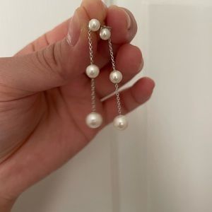 ❤️ SALE ❤️ Blue Nile 14k White Gold Freshwater Pearl Triple Drop Earrings